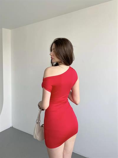 Asimetrik Poliamid Mini Elbise