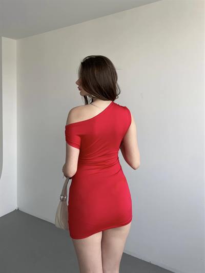Asimetrik Poliamid Mini Elbise