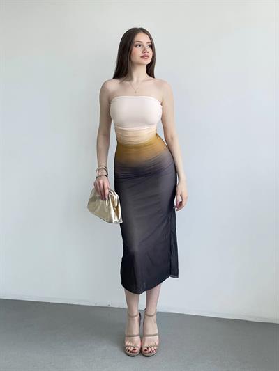 Astarlı Tül Straplez Elbise