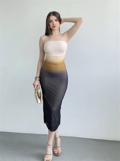 Astarlı Tül Straplez Elbise