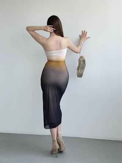 Astarlı Tül Straplez Elbise