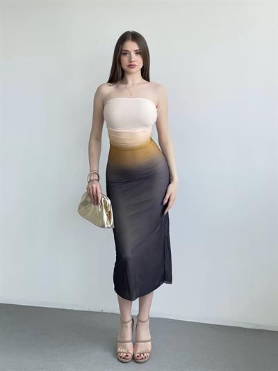 Astarlı Tül Straplez Elbise