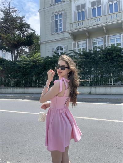 Atlas Kumaş Omuz Kurdele Elbise