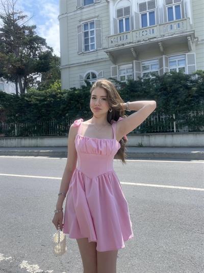 Atlas Kumaş Omuz Kurdele Elbise