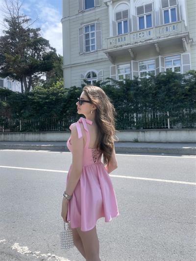 Atlas Kumaş Omuz Kurdele Elbise