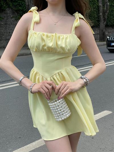 Atlas Kumaş Omuz Kurdele Elbise