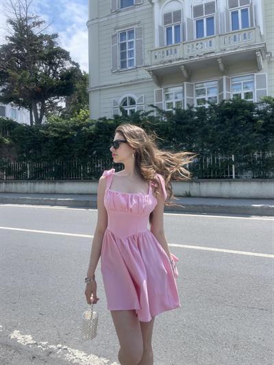 Atlas Kumaş Omuz Kurdele Elbise