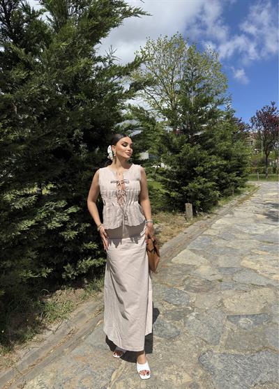 Bağlamalı Keten Etekli Takım