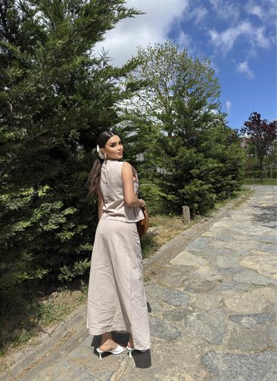 Bağlamalı Keten Etekli Takım