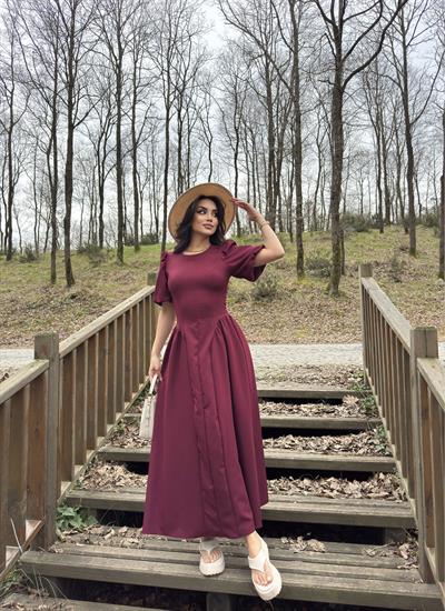 Balon Kol Atlas Kumaş Elbise