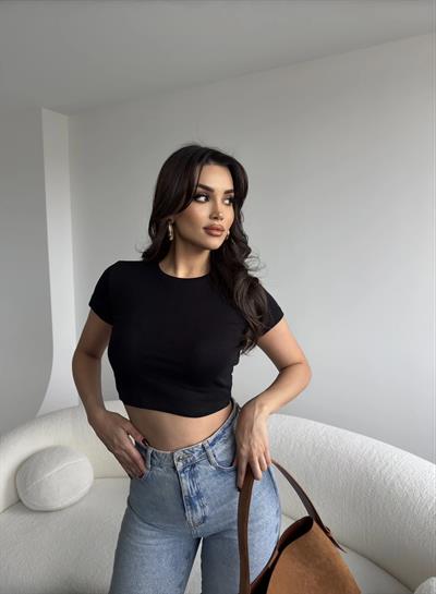 Basic Bisiklet Yaka Crop