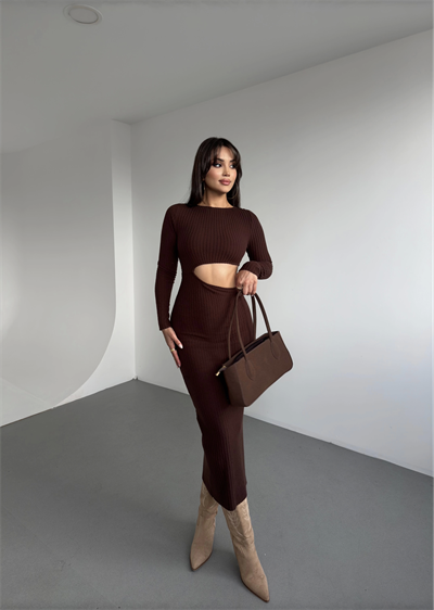 Bel Dekolteli Yumoş Fitilli Elbise