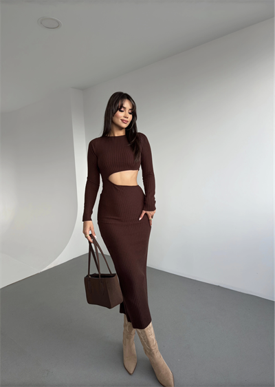 Bel Dekolteli Yumoş Fitilli Elbise