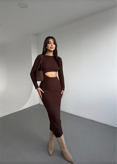 Bel Dekolteli Yumoş Fitilli Elbise