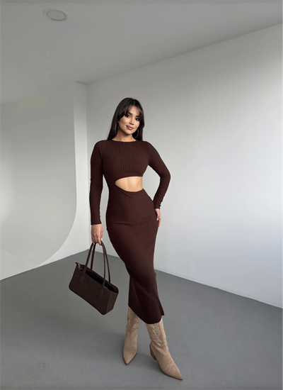 Bel Dekolteli Yumoş Fitilli Elbise