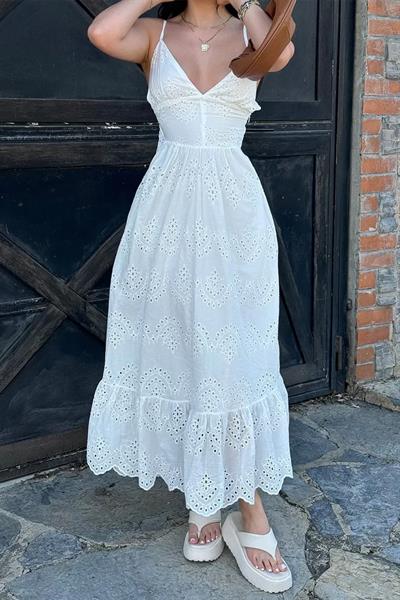 Beyaz Uzun Astarlı Elbise