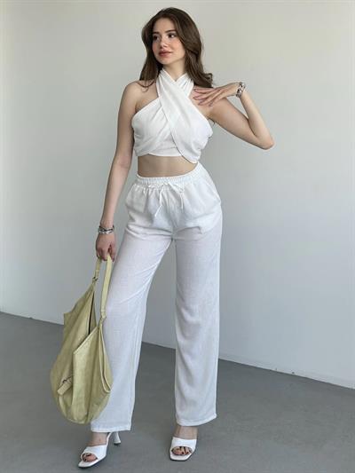 Boyundan Bağlamalı Keten Takım