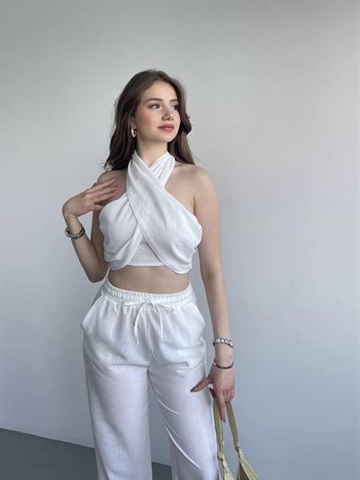 Boyundan Bağlamalı Keten Takım