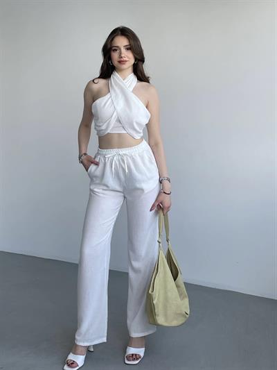 Boyundan Bağlamalı Keten Takım