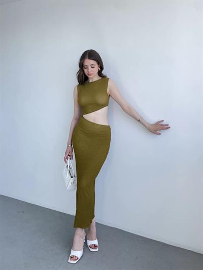 Brenda Gofre Premium Bel Dekolteli Elbİse