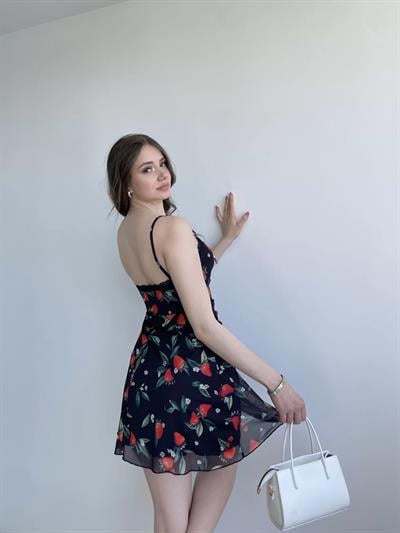 Çiçek Desen Astarlı Mini Elbise