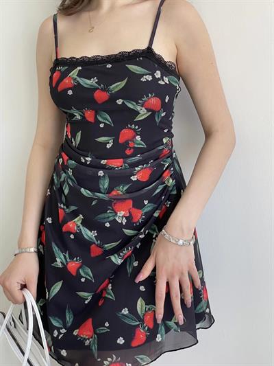 Çiçek Desen Astarlı Mini Elbise