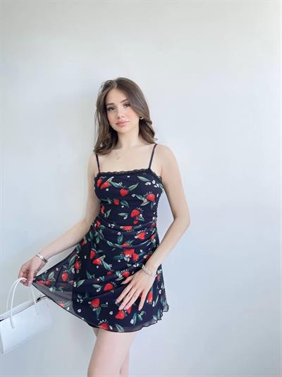 Çiçek Desen Astarlı Mini Elbise