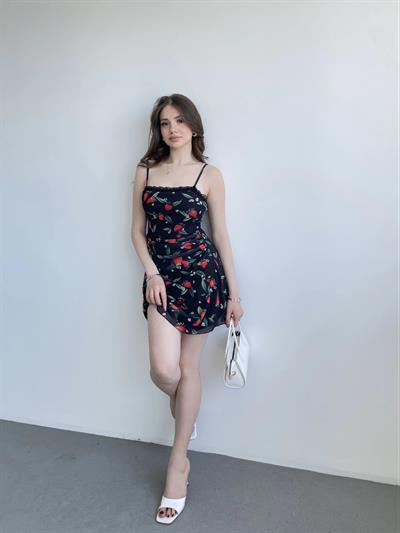 Çiçek Desen Astarlı Mini Elbise