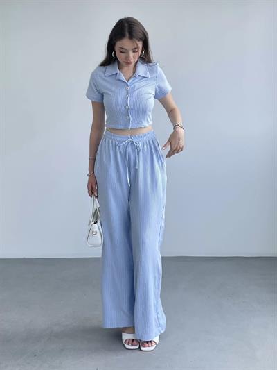 Çizgili Pantolon Crop Takım