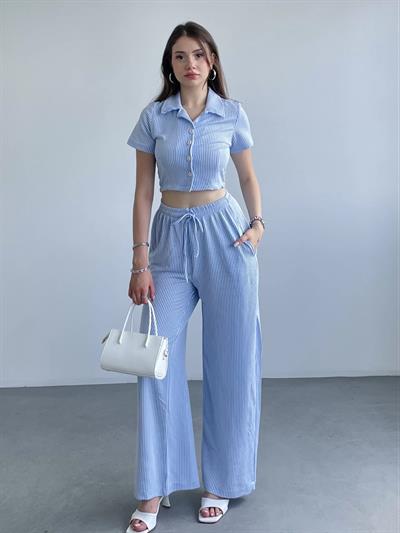 Çizgili Pantolon Crop Takım