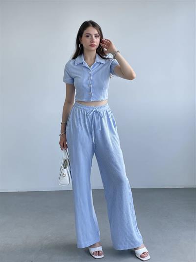 Çizgili Pantolon Crop Takım