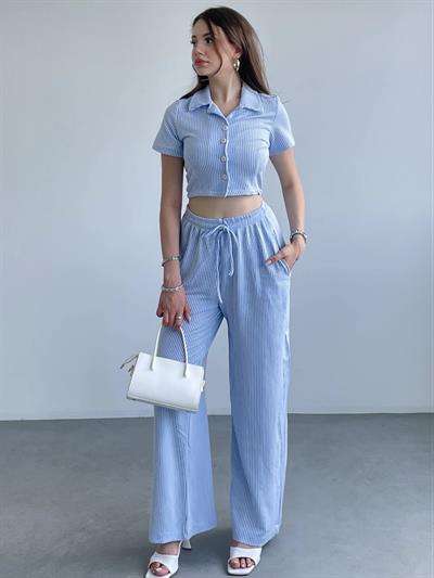 Çizgili Pantolon Crop Takım