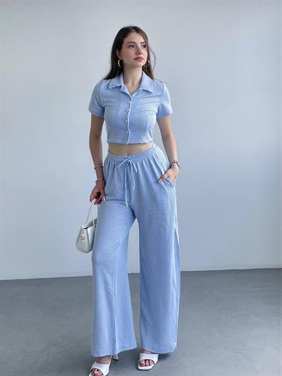 Çizgili Pantolon Crop Takım