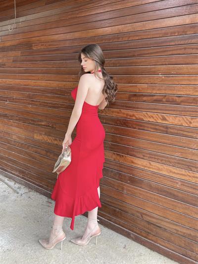 Degaje Yaka Fırfır Elbise