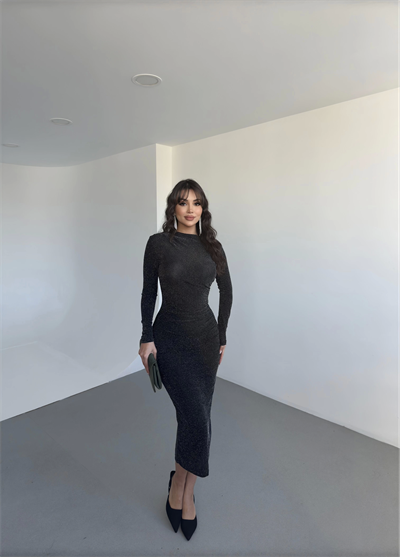 Drape Büzgülü Uzun Elbise