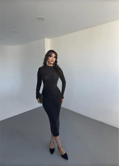 Drape Büzgülü Uzun Elbise