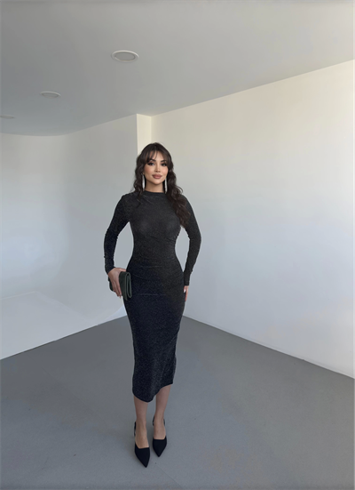 Drape Büzgülü Uzun Elbise