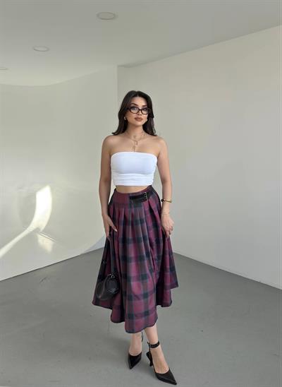 Ekose Pileli Yırtmaç Etek