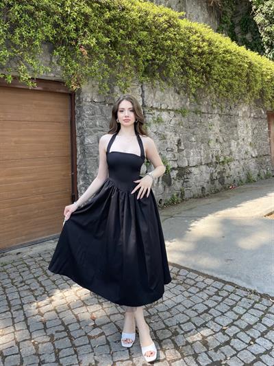 Eteği Tül Terikoton Uzun Elbise