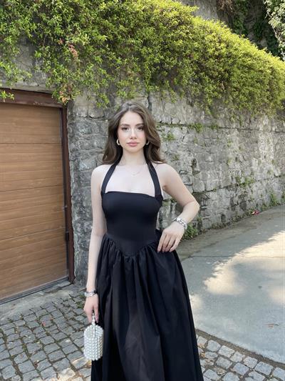 Eteği Tül Terikoton Uzun Elbise