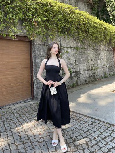 Eteği Tül Terikoton Uzun Elbise