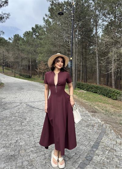 Fermuarlı Premium Poliviskon Elbise