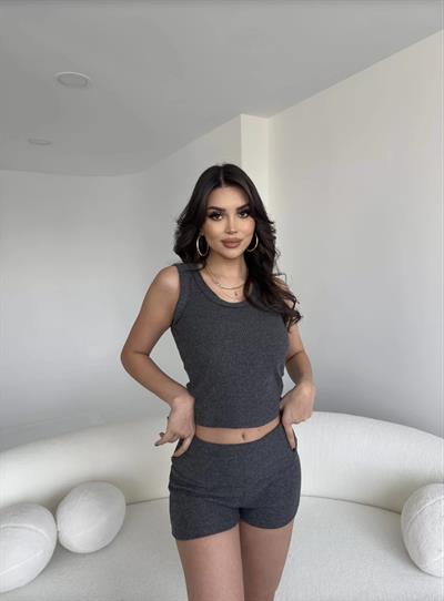 Fitilli Şort Crop Basic Takım