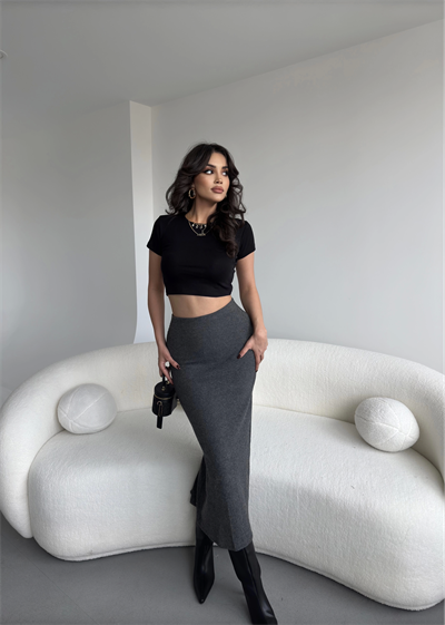 Fitilli Yırtmaçlı Uzun Etek