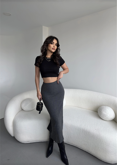 Fitilli Yırtmaçlı Uzun Etek