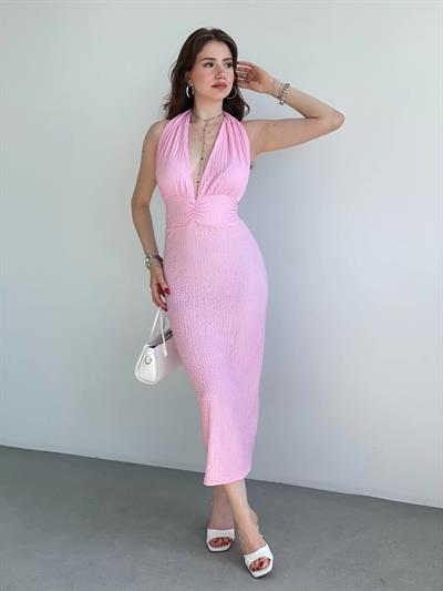 Gofre Boyun Bağlamalı Elbise