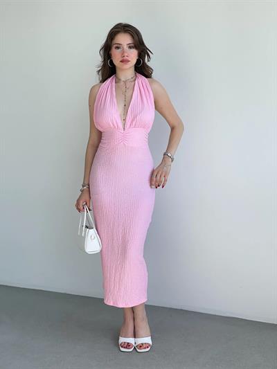 Gofre Boyun Bağlamalı Elbise