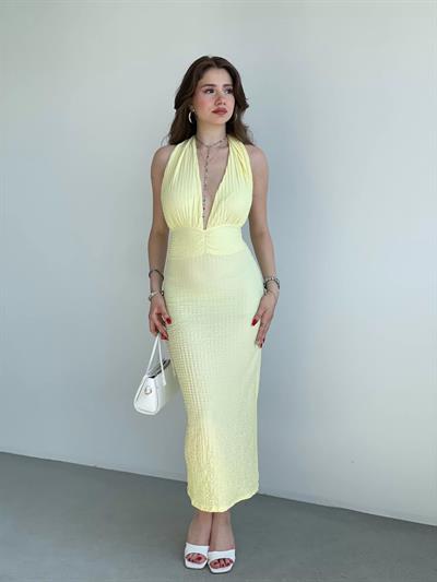 Gofre Boyun Bağlamalı Elbise