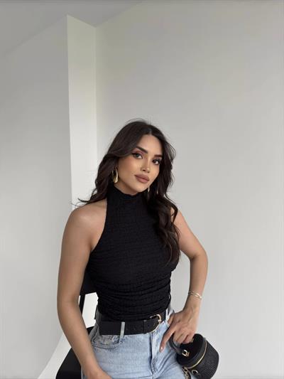 Gofre Halter Sırt Dekolteli Bluz