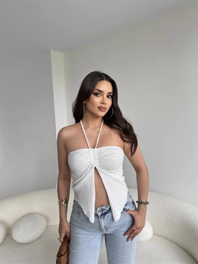 Gofre Straplez Büzgülü Crop